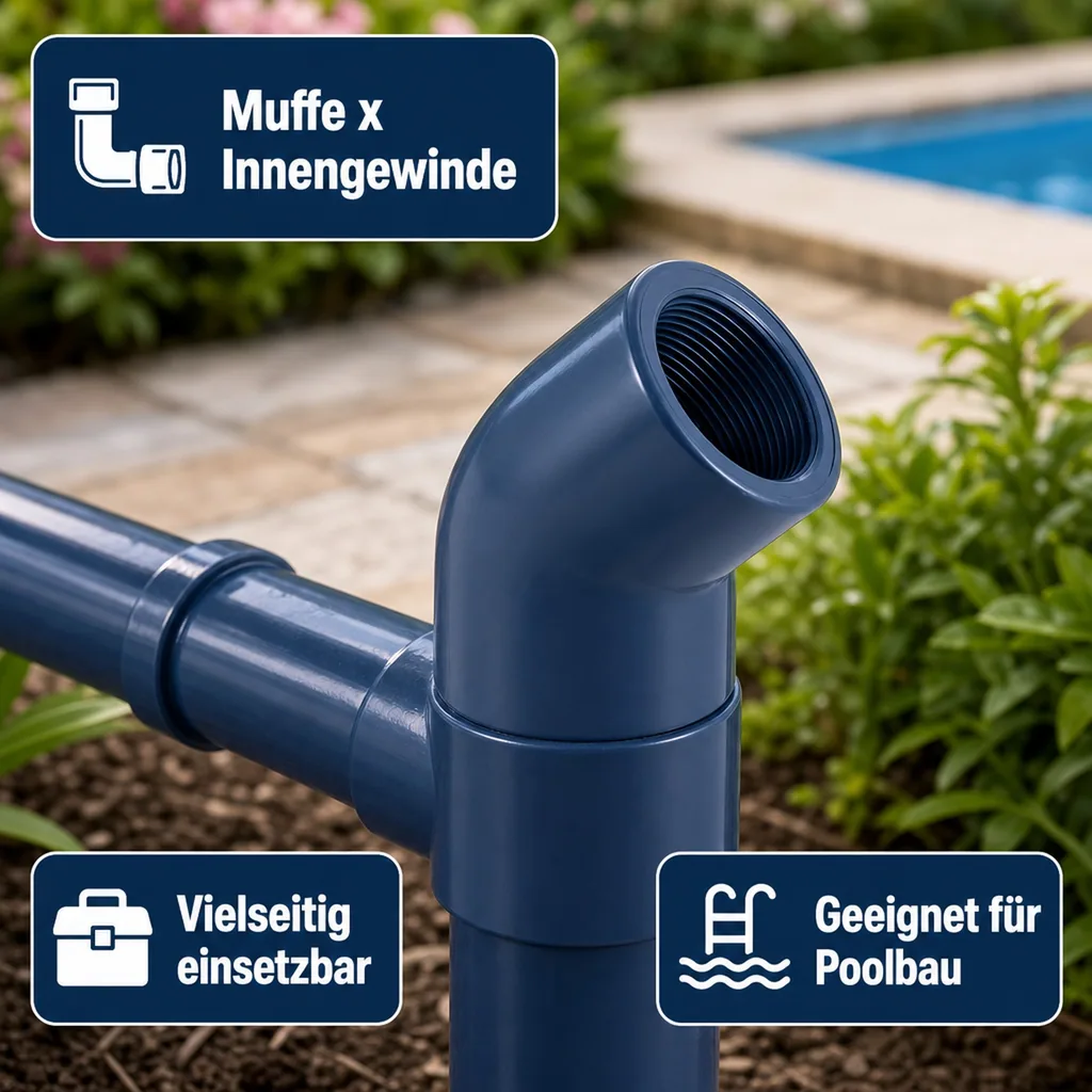 PVC Winkel 45 Grad, PVC Fitting, Muffe x IG 20 mm, 1/2" PN10