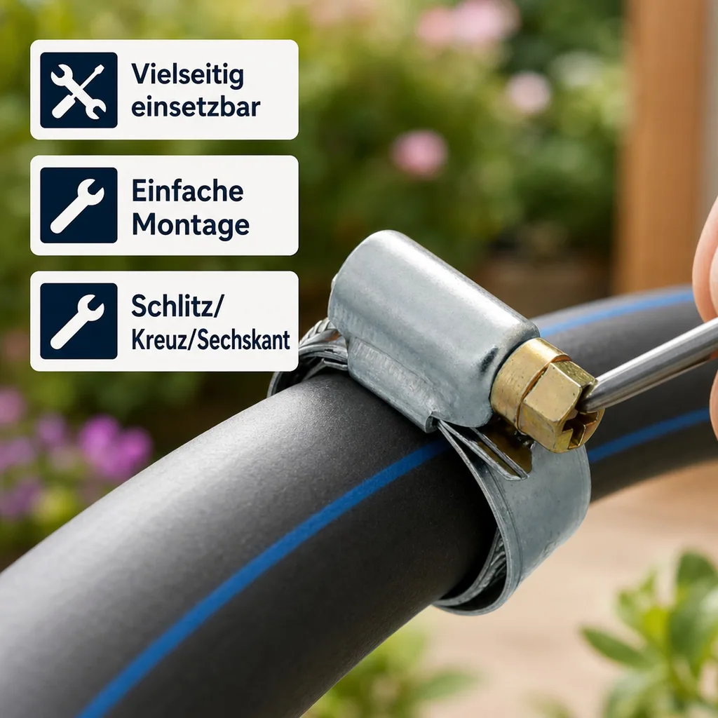 Schlauchschellen, Edelstahl, 12 mm, 70-90 mm, DIN 3017, W2
