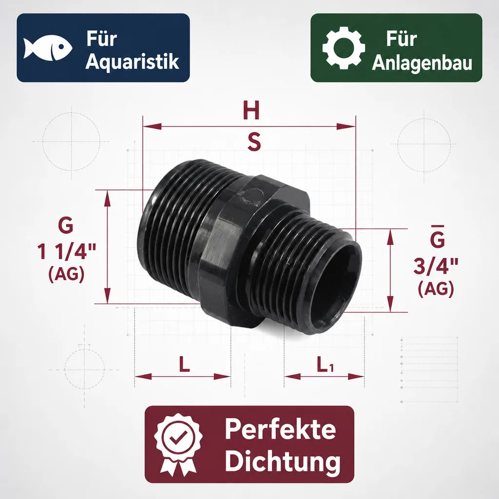 PVC - U Doppelnippel reduziert AG 1 1/4" x 3/4"