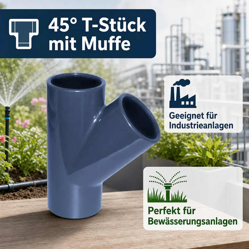 PVC Fittinge, 45° T-Stück Muffe 63 mm, PN10