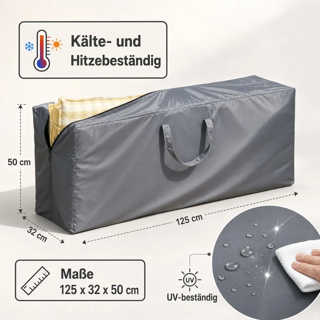 Sitzkissen Schutzhülle, Deluxe, 125x32x50 cm, wetterfest, wasserdicht