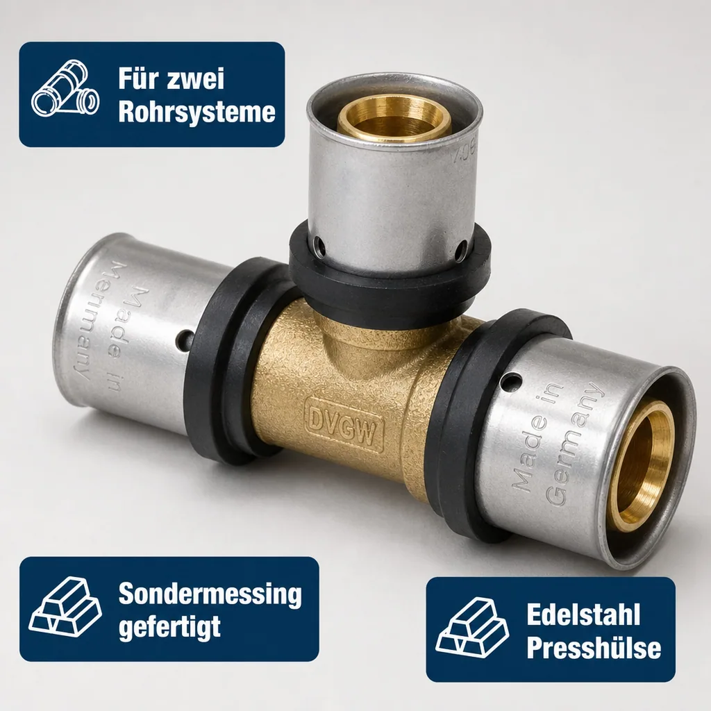 Pressfitting T-Stück Seite reduziert 32 x 3 - 32 x 3 - 20 x 2