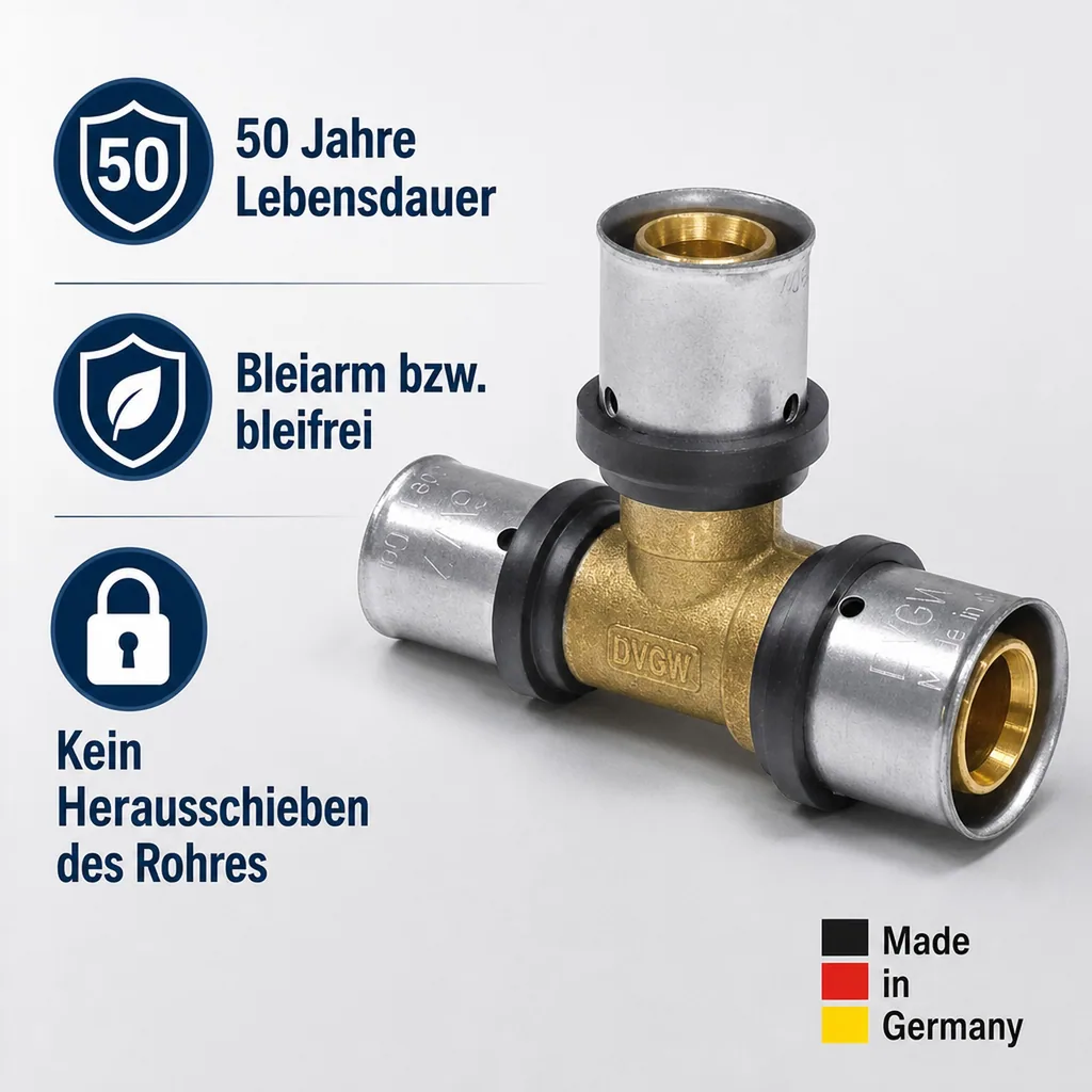 Pressfitting T-Stück Seite reduziert 32 x 3 - 32 x 3 - 20 x 2