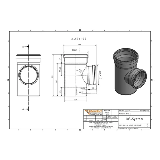 KG Rohr Abzweig DN 315/250, 87 Grad, Kanalrohr Abzweig
