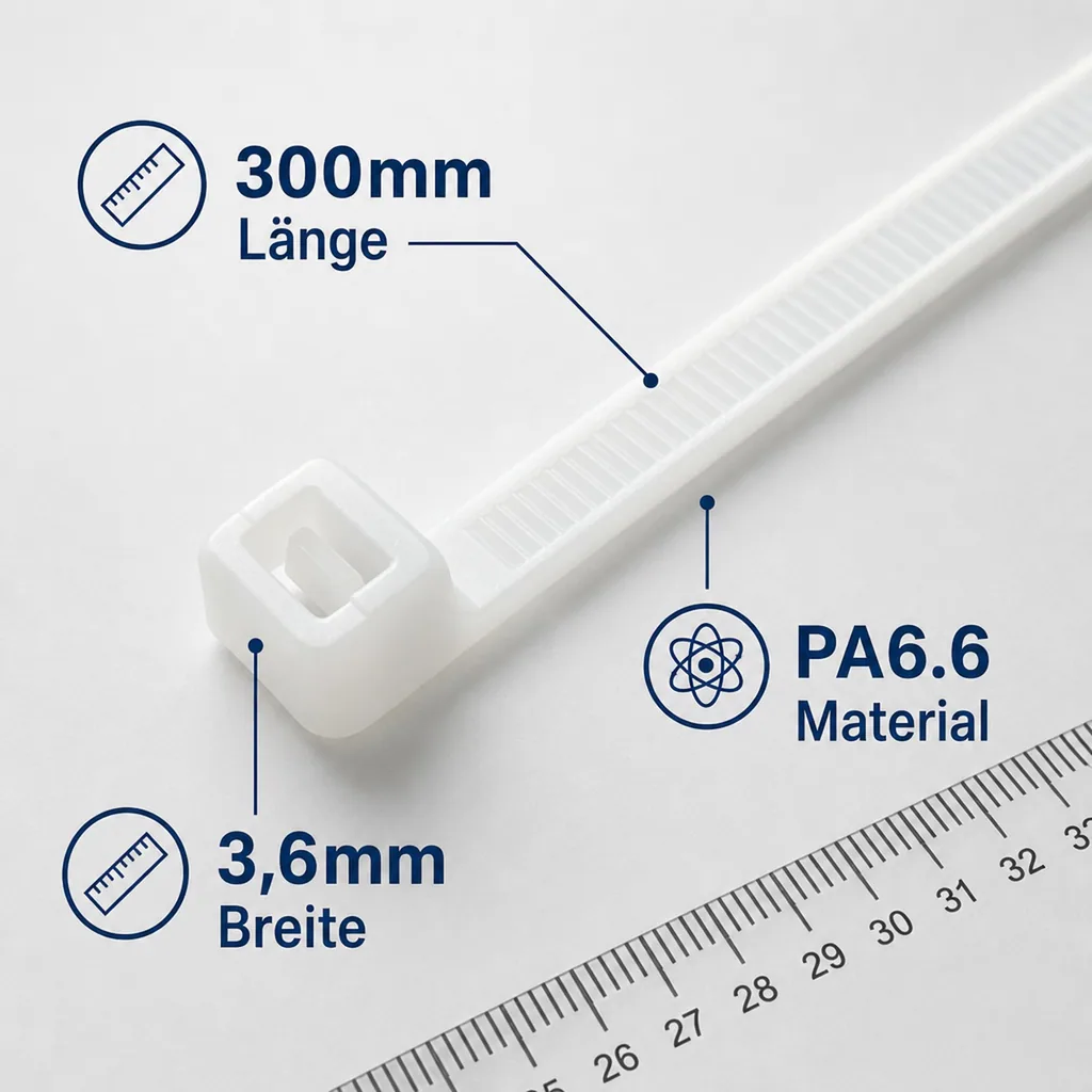 100 Kabelbinder 300x3,6mm Natur (weiss) PA6.6