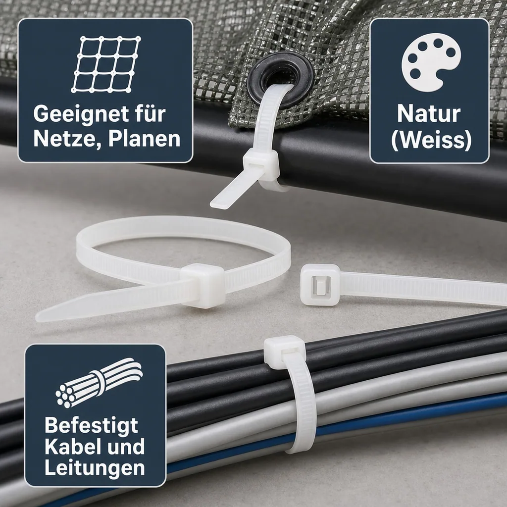 100 Kabelbinder 300x3,6mm Natur (weiss) PA6.6
