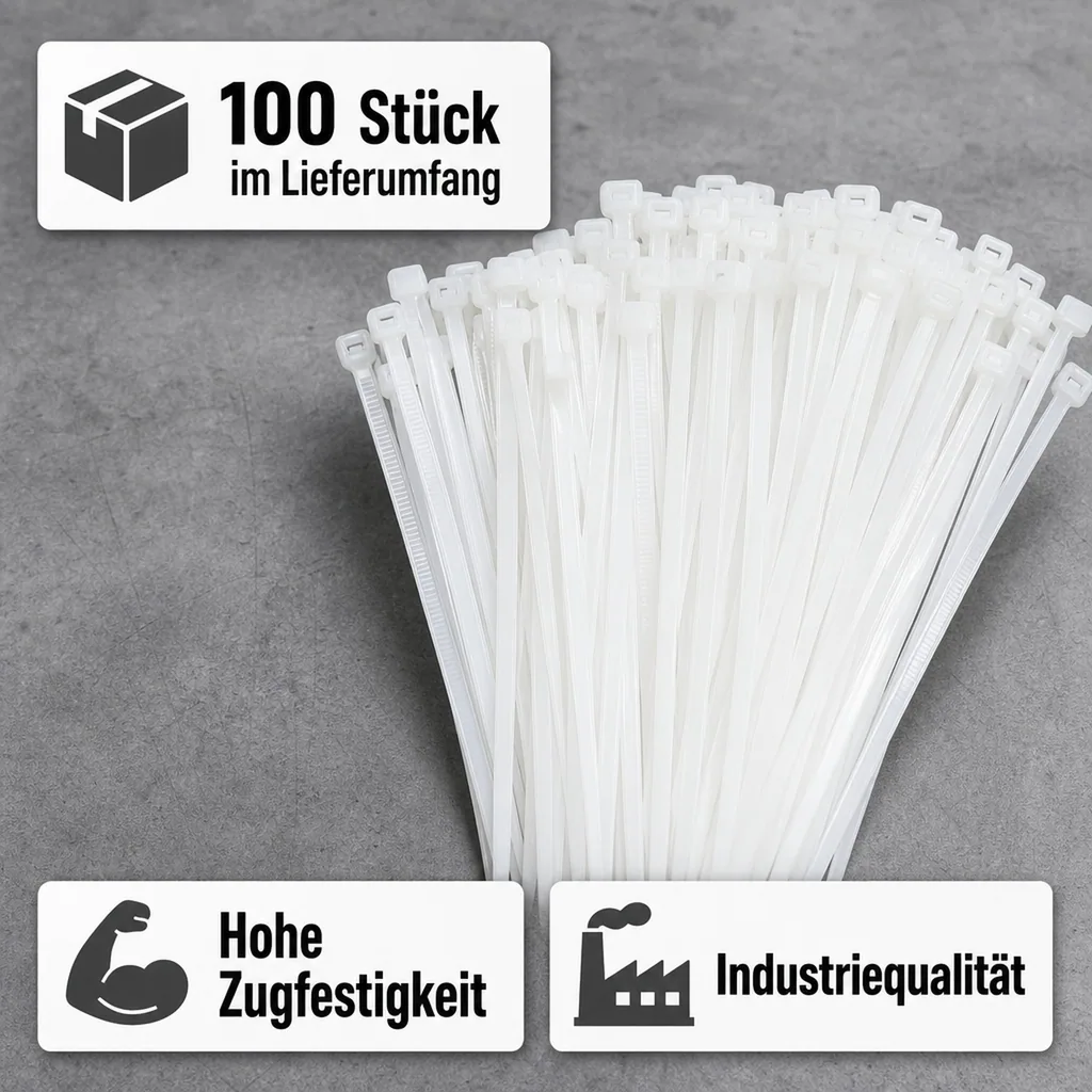 100 Kabelbinder 300x3,6mm Natur (weiss) PA6.6