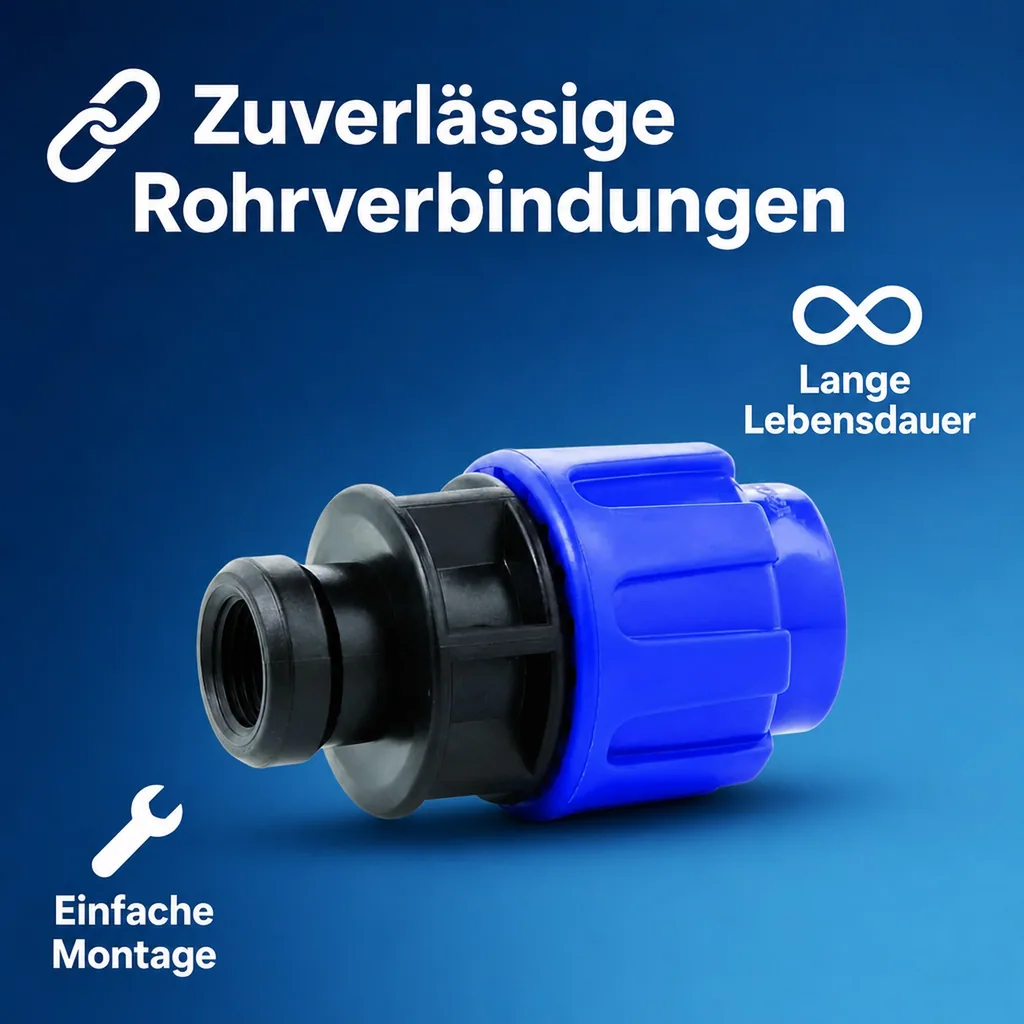 PE Rohr Verschraubung, Kupplung 40 x 1 IG, PP Klemmverbinder, Trinkwasser geeignet
