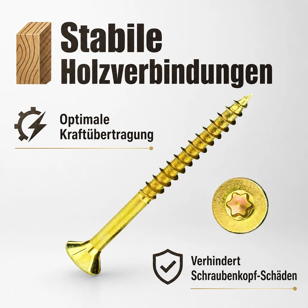 Spanplattenschrauben 6,0 x 40 mm, 500 Stück, Senkkopf, Teilgewinde, Fräsrippen