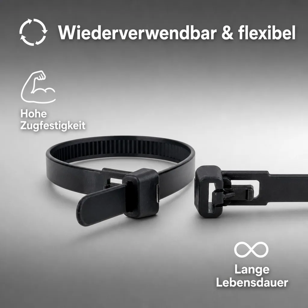 100 Kabelbinder wiederlösbar 120 x 7,6mm schwarz