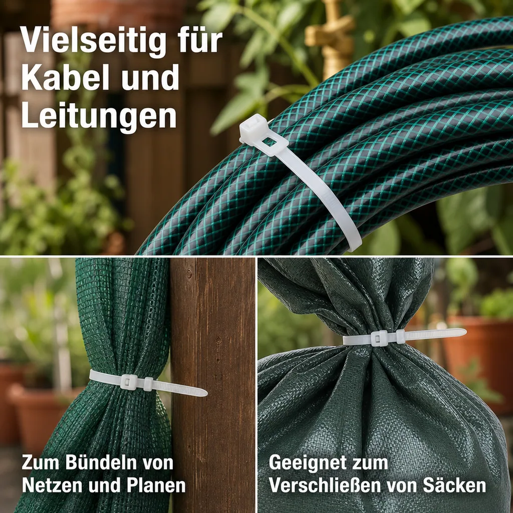 100 Kabelbinder wiederlösbar 120 x 7,6mm natur