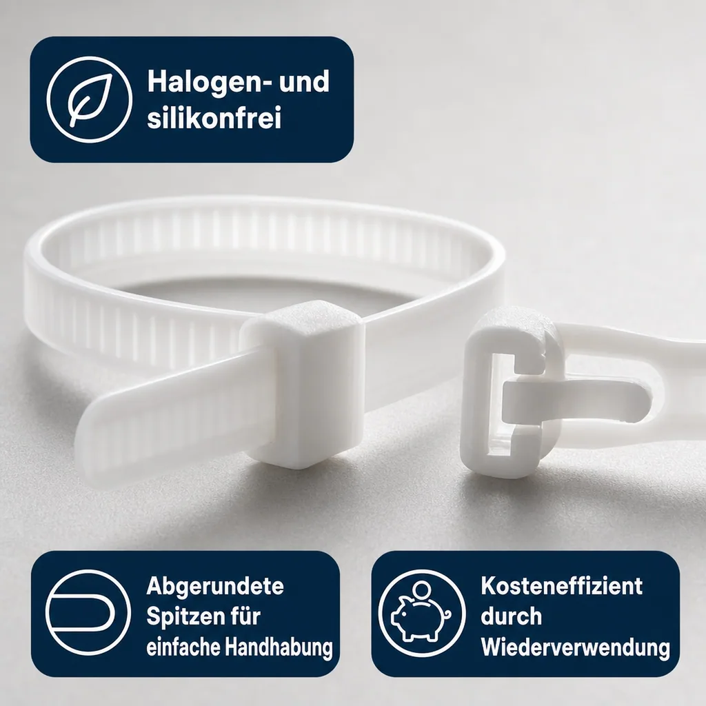 100 Kabelbinder wiederlösbar 120 x 7,6mm natur