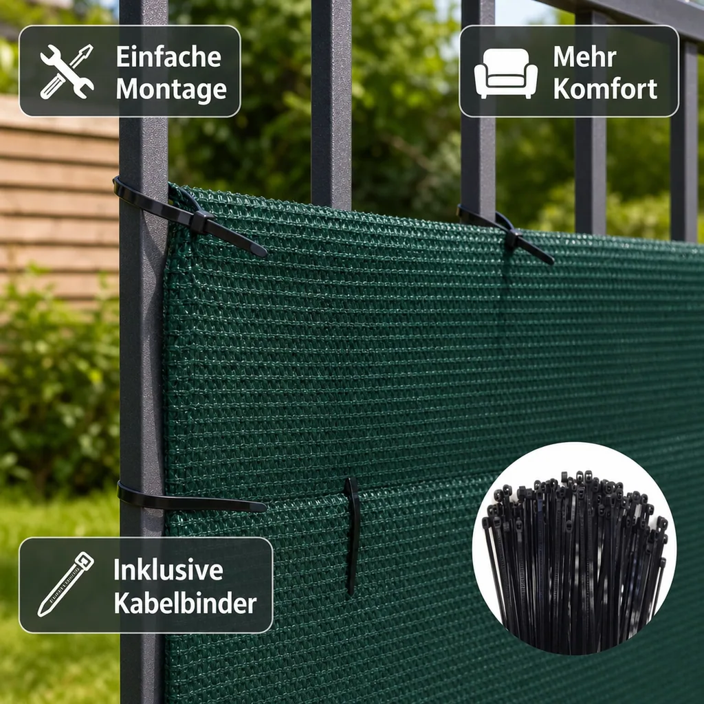 Sichtschutznetz, Windschutznetz, 1,8x10m, inkl. Kabelbinder, Gartenzaun Sichtschutz