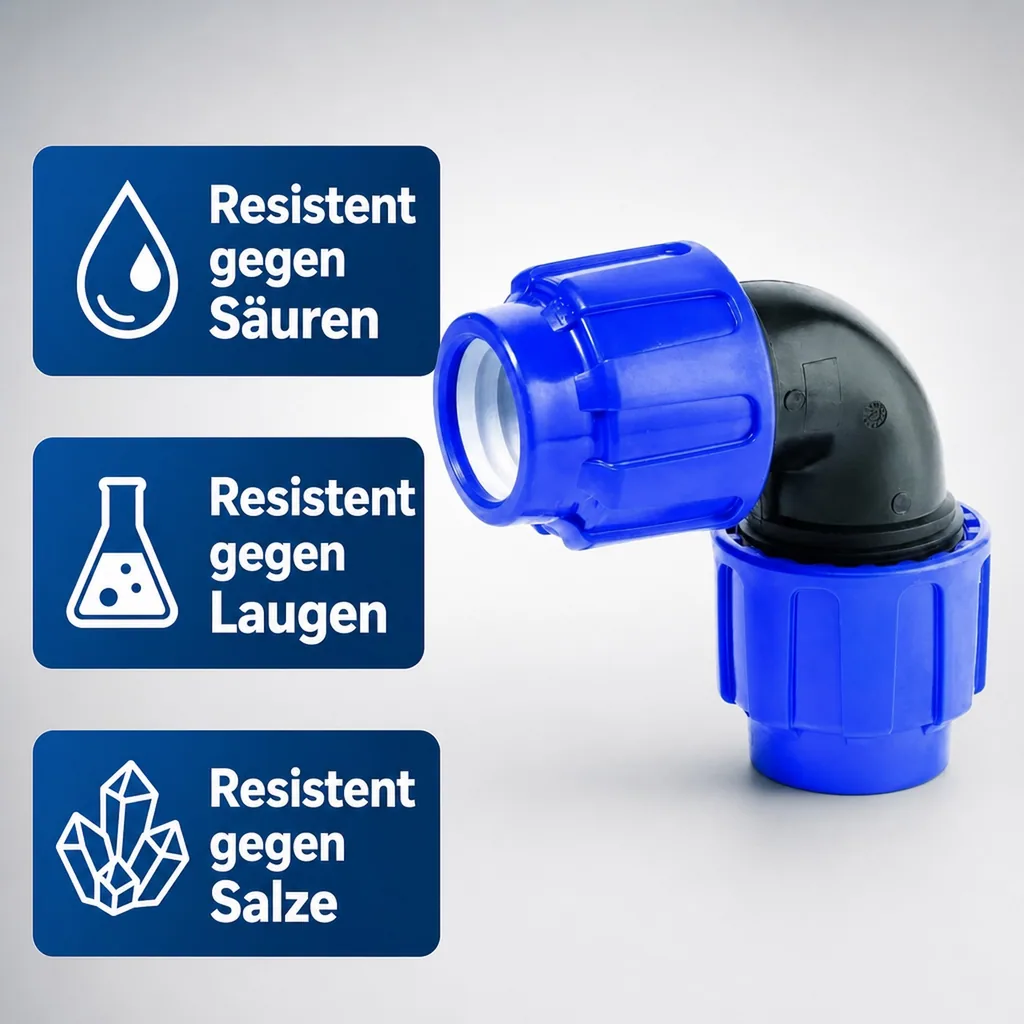 PE Rohr Verschraubung, 32mm Winkel 90°, Klemmfitting, Trinkwasser