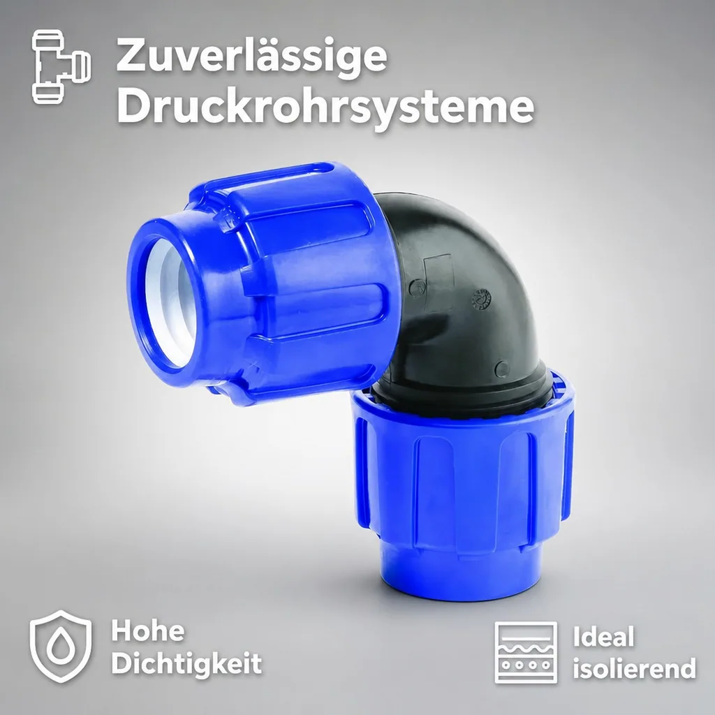 PE Rohr Verschraubung, 32mm Winkel 90°, Klemmfitting, Trinkwasser