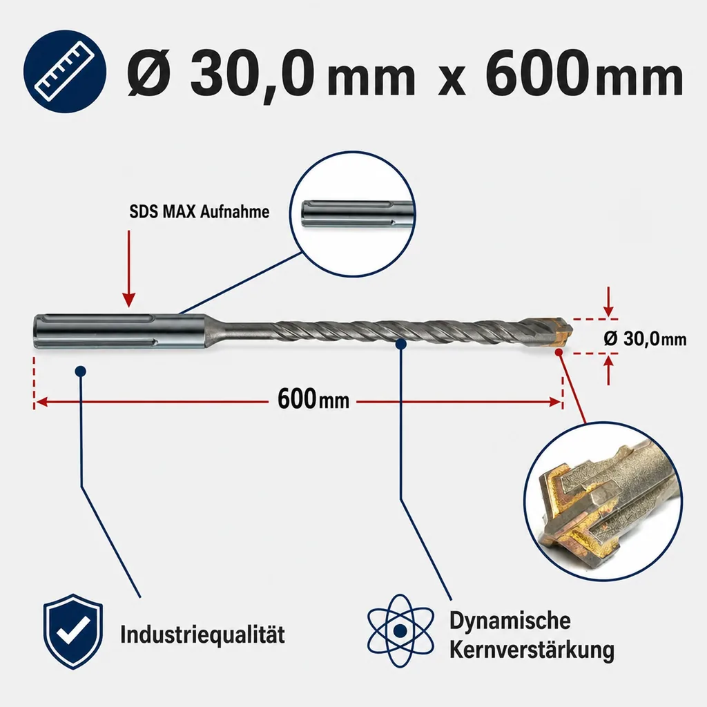 Hammerbohrer für SDS-MAX 4-Schneider Ø 30,0mm x 600mm Länge
