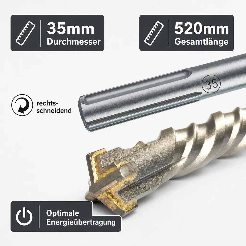 SDS Max Hammerbohrer, Betonbohrer, 35mm, 520mm, 4 Schneider