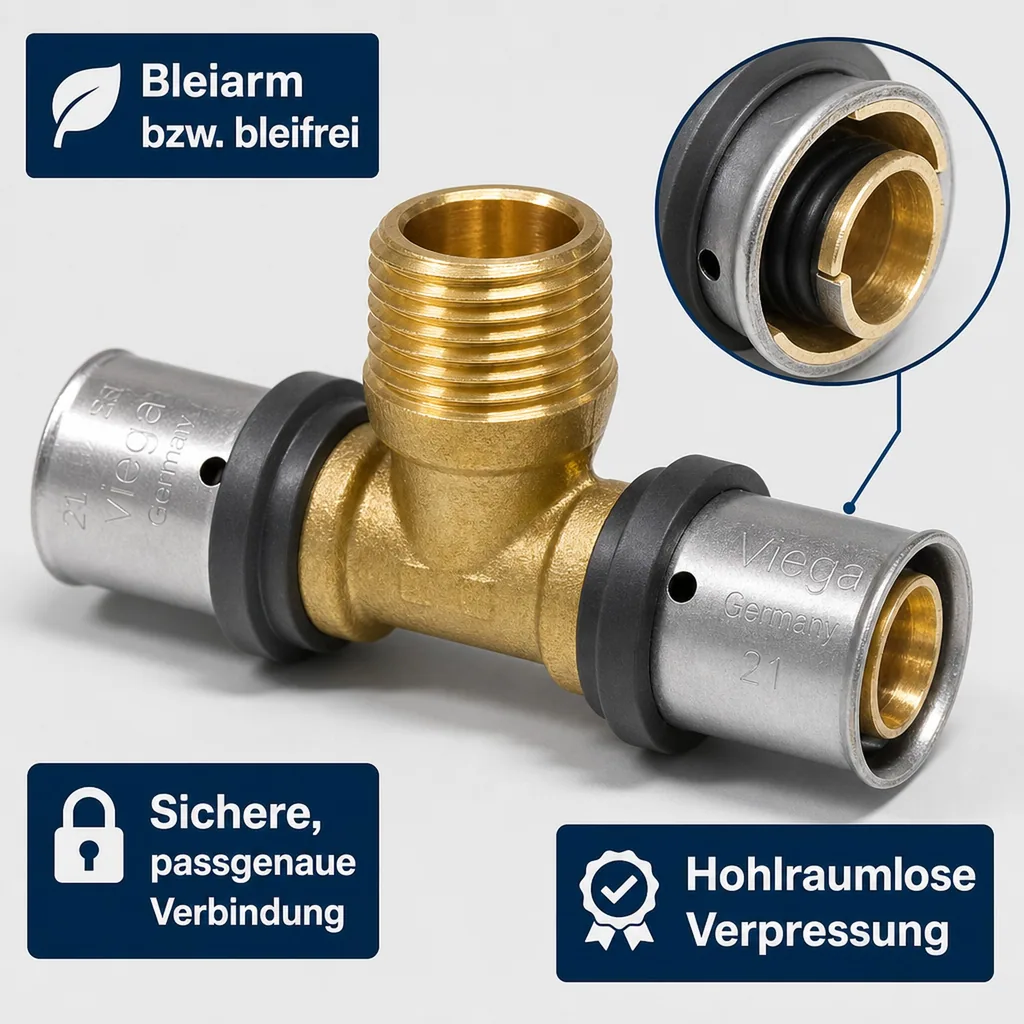 Pressfitting T-Stück 16mm, Verbinder, 1/2 Zoll AG