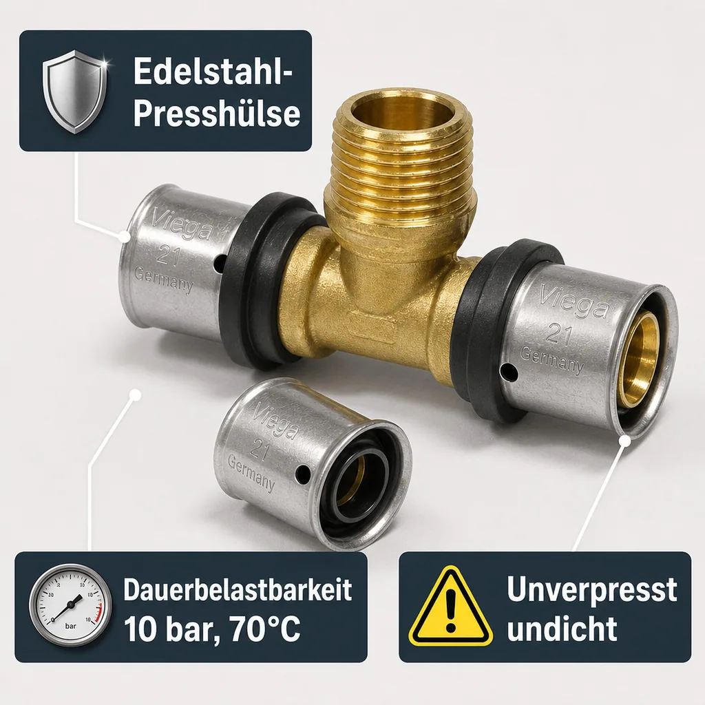 Pressfitting T-Stück 16mm, Verbinder, 1/2 Zoll AG
