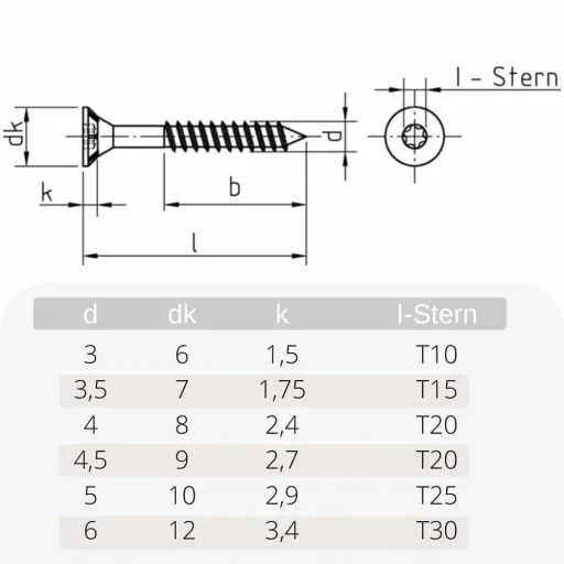 Spanplattenschrauben 3,0 x 35 mm, 1000 Stück, Senkkopf, Teilgewinde, I-Stern