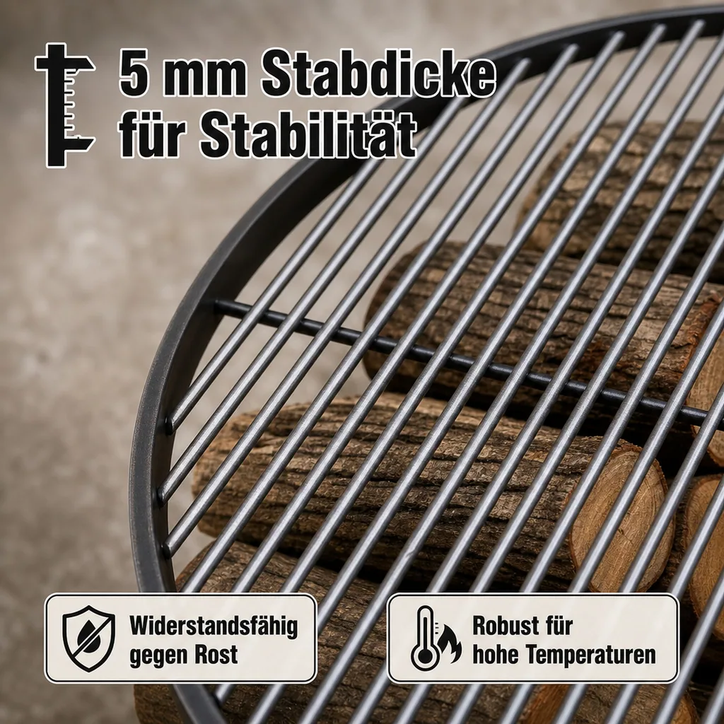 Grillrost 80 cm, Stahl, rund, massiv & handgefertigt