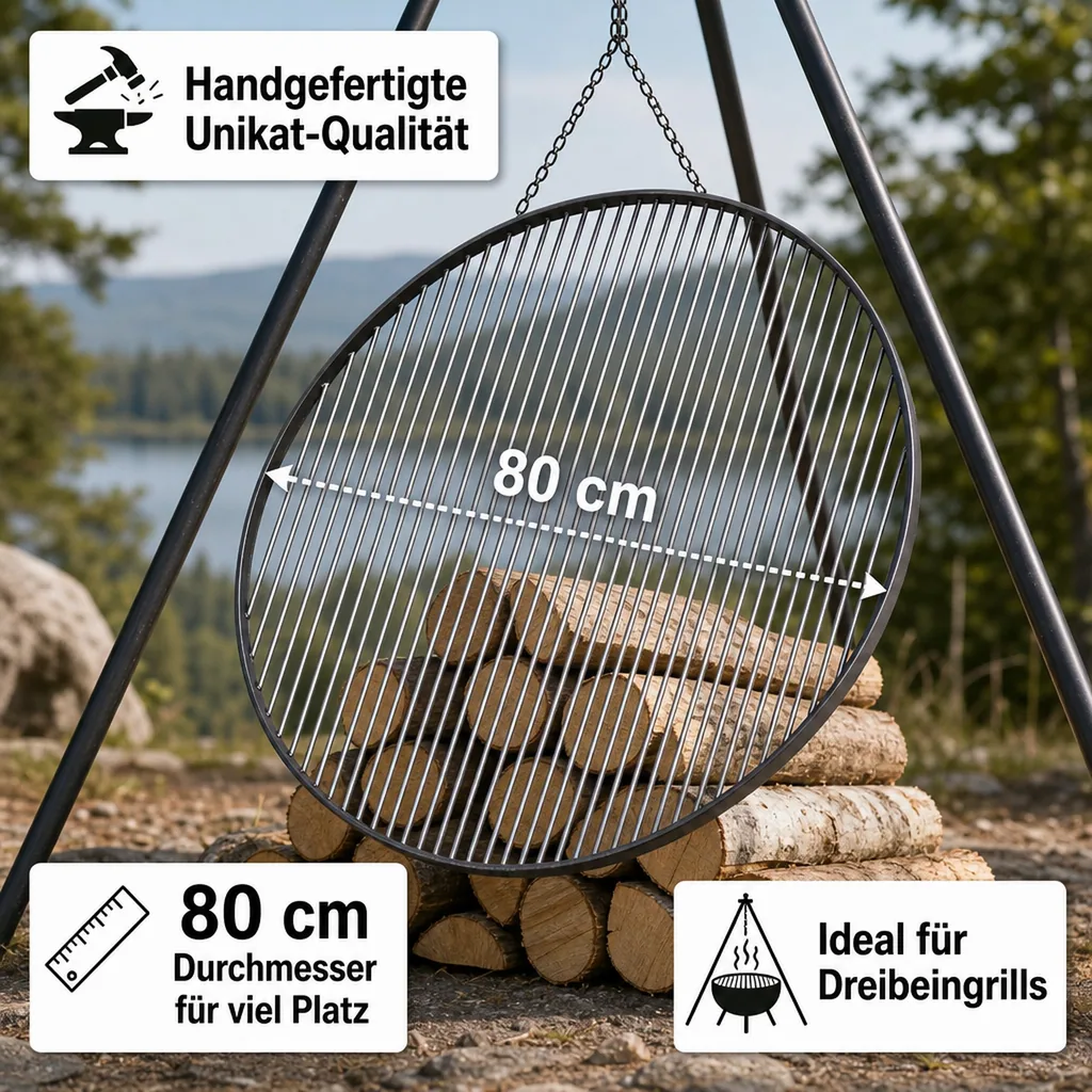 Grillrost 80 cm, Stahl, rund, massiv & handgefertigt
