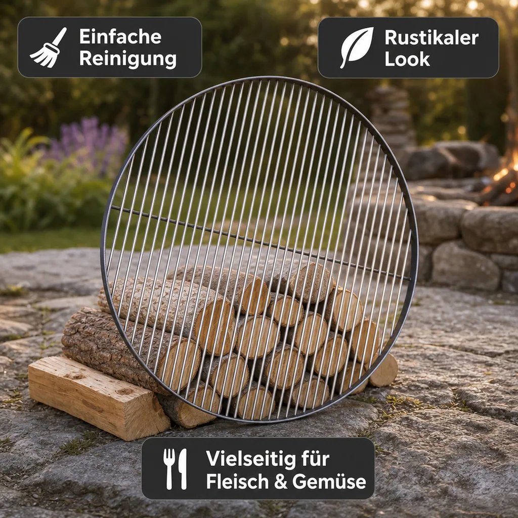 Grillrost 80 cm, Stahl, rund, massiv & handgefertigt