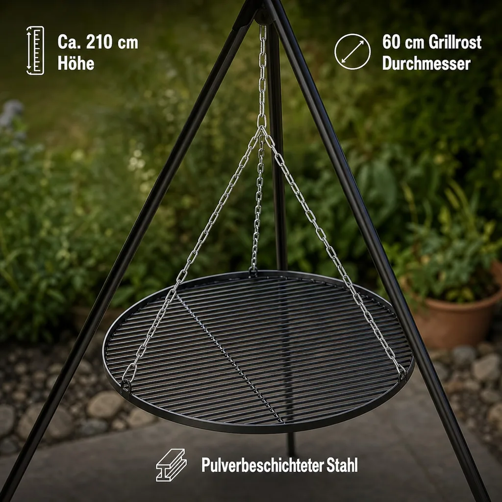 Schwenkgrill, Dreibein Grill, Gartengrill mit Grillrost