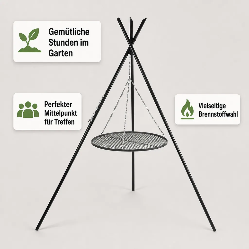 Schwenkgrill, Dreibein Grill, Gartengrill mit Grillrost
