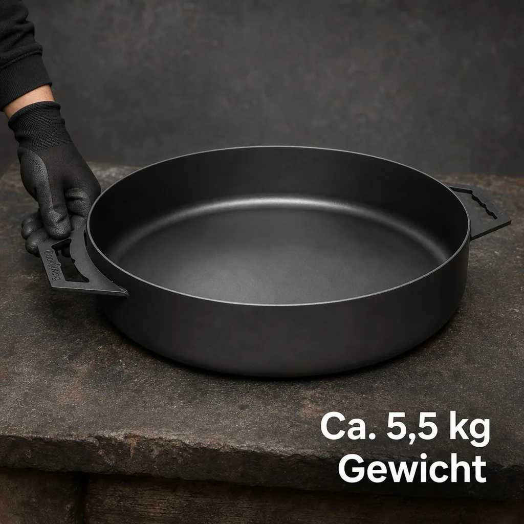 Pfanne 50 cm, Grillpfanne Stahl, Feuerstelle Pfanne mit 2 Griffen