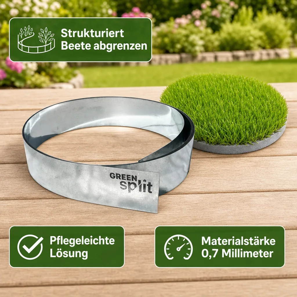Rasenkantenband Metall Alu/Zink 15 cm x 10 Meter | Rasenkanten | Beeteinfassung | Beetumrandung | Beetbegrenzungen |