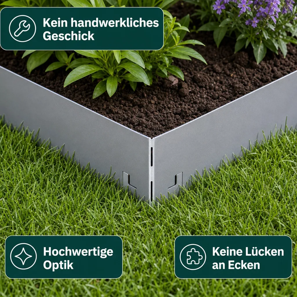 Alu/Zink Ecke für Rasenkanten Metall 13.5cm  | Rasenkanten | Beeteinfassung | Beetumrandung | Beetbegrenzungen, Color-GS: grau