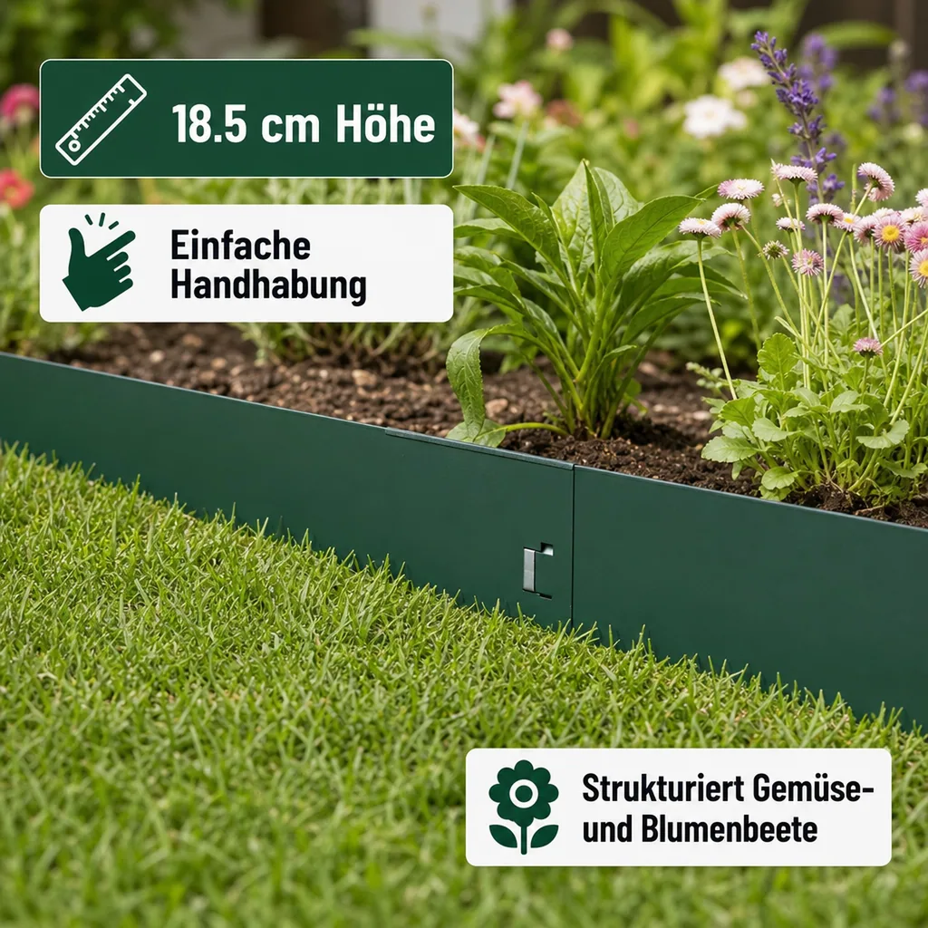 Rasenkanten Metall 18.5 cm x 120 cm | Beeteinfassung | Beetumrandung | Beetbegrenzungen, Color-GS: grün