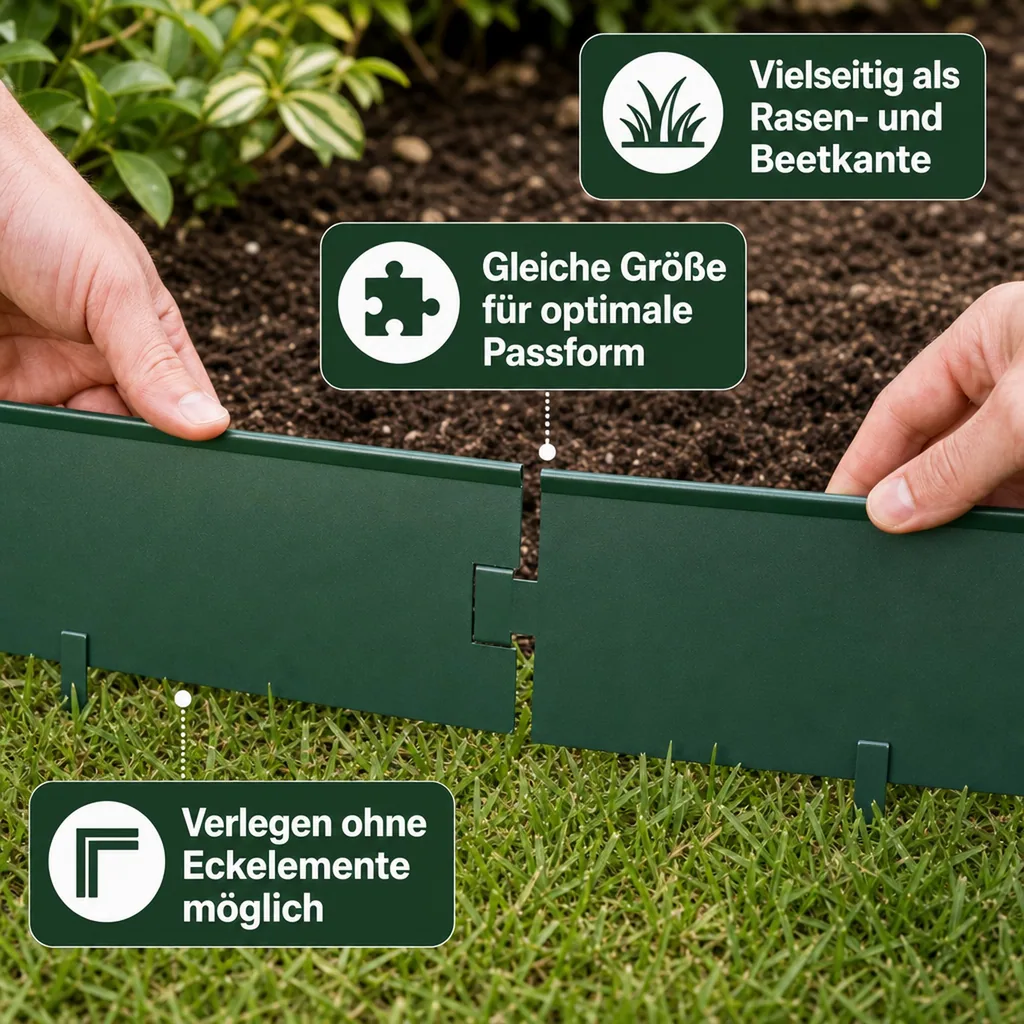 Rasenkanten Metall 18.5 cm x 120 cm | Beeteinfassung | Beetumrandung | Beetbegrenzungen, Color-GS: grün