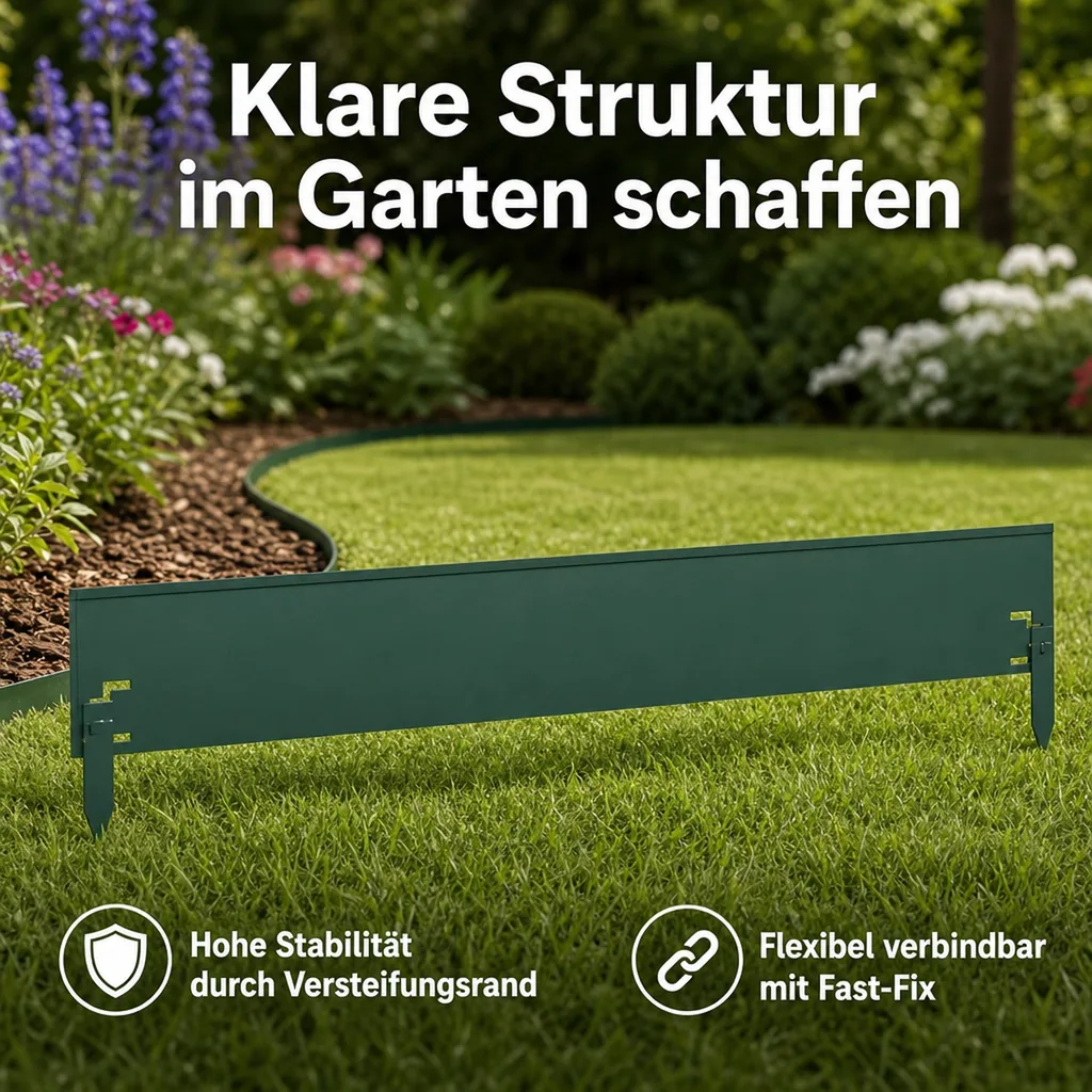 Rasenkanten Metall 18.5 cm x 120 cm | Beeteinfassung | Beetumrandung | Beetbegrenzungen, Color-GS: grün