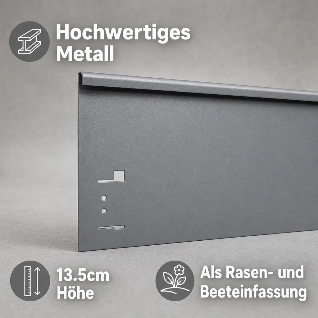 Rasenkanten Metall 13.5cm x 120cm | Beeteinfassung | Beetumrandung | Beetbegrenzungen, Color-GS: grau