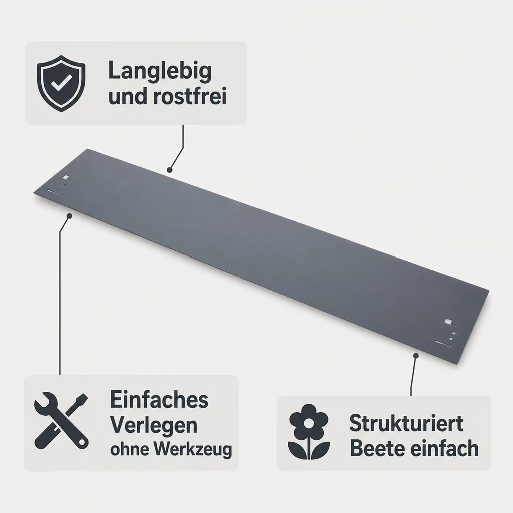 Rasenkanten Metall 13.5cm x 120cm | Beeteinfassung | Beetumrandung | Beetbegrenzungen, Color-GS: grau