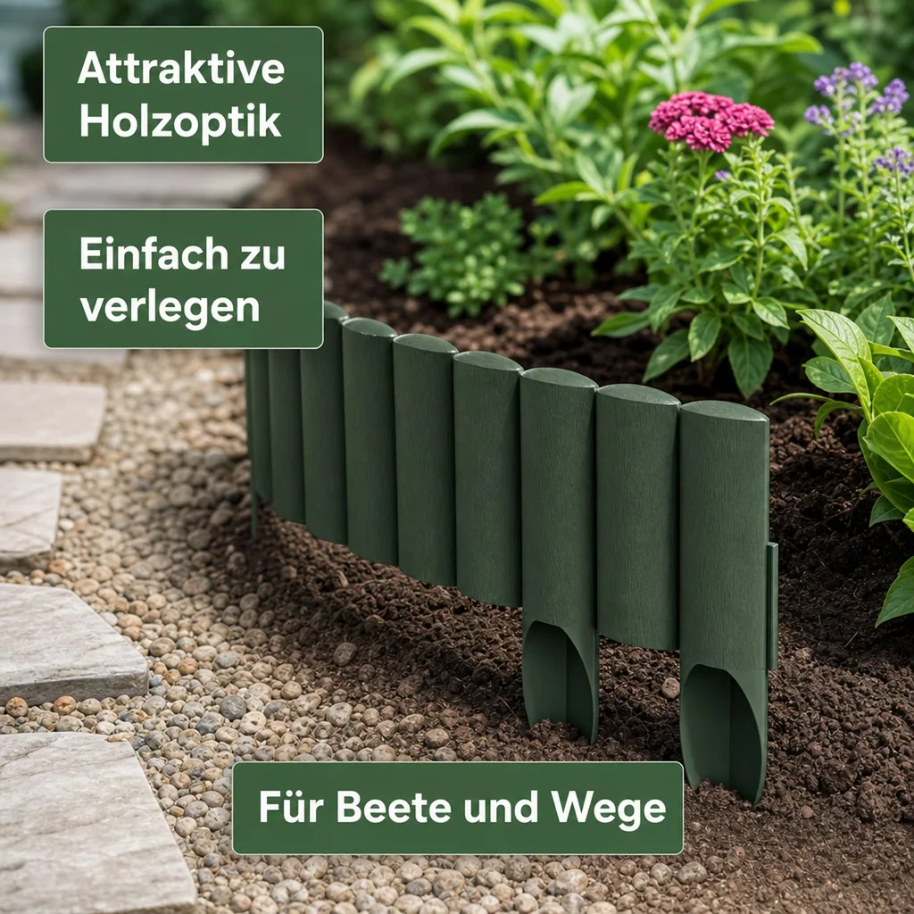 Gartenpallisade aus Kunststoff grun 23cm x 25.5 cm | Rasenkanten | Beeteinfassung | Beetumrandung | Beetbegrenzungen