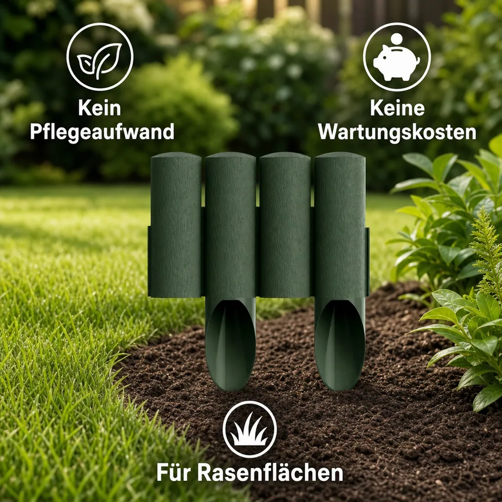 Gartenpallisade aus Kunststoff grun 23cm x 25.5 cm | Rasenkanten | Beeteinfassung | Beetumrandung | Beetbegrenzungen