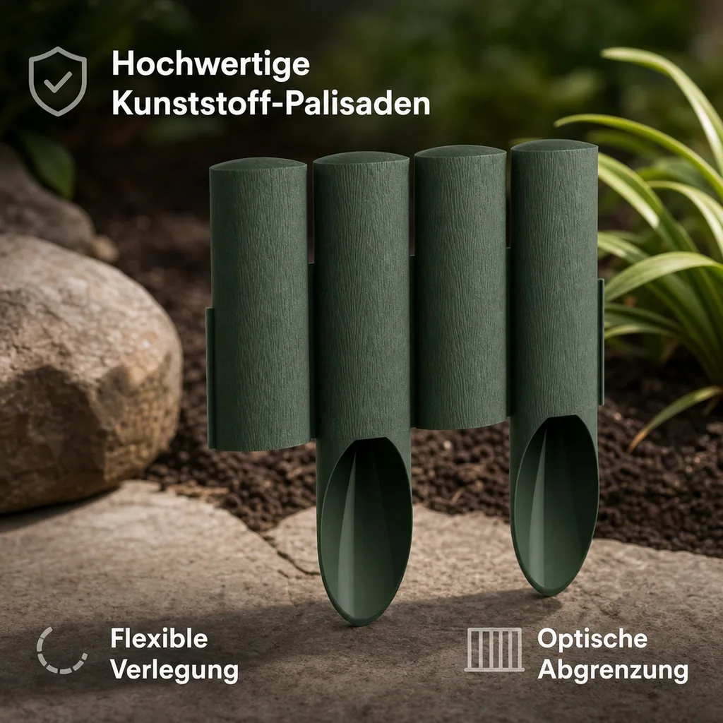 Gartenpallisade aus Kunststoff grun 23cm x 25.5 cm | Rasenkanten | Beeteinfassung | Beetumrandung | Beetbegrenzungen