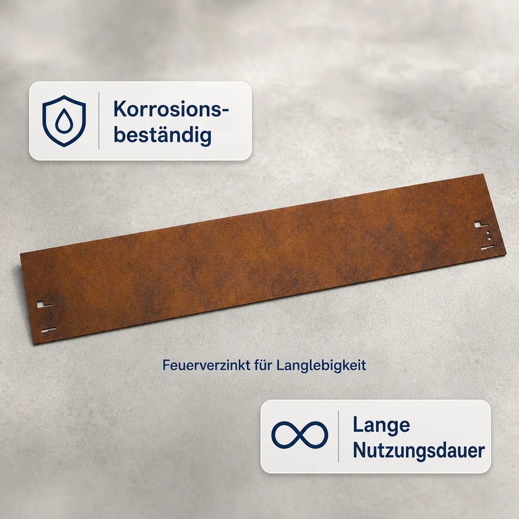 Rasenkante Cortenstahl 120 cm lang, 13,5 - 18,5 cm hoch, Beeteinfassung, Beetumrandung - Metall feuerverzinkt, Breite: 13.5 cm