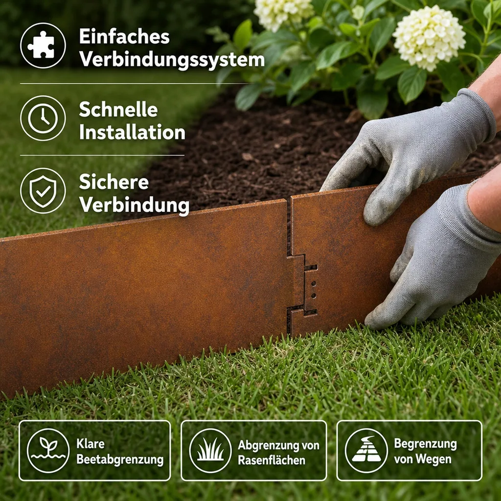 Rasenkante Cortenstahl 120 cm lang, 13,5 - 18,5 cm hoch, Beeteinfassung, Beetumrandung - Metall feuerverzinkt, Breite: 13.5 cm