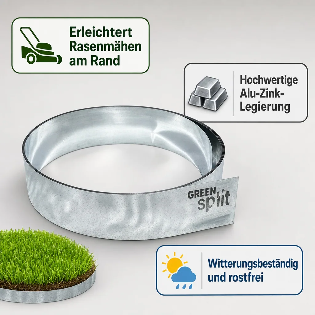 Rasenkantenband Metall Alu/Zink 15 cm x 15 Meter | Rasenkanten | Beeteinfassung | Beetumrandung | Beetbegrenzungen