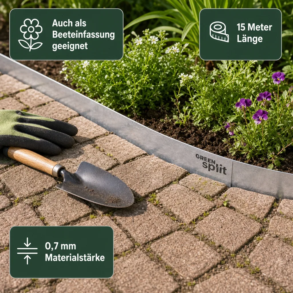 Rasenkantenband Metall Alu/Zink 15 cm x 15 Meter | Rasenkanten | Beeteinfassung | Beetumrandung | Beetbegrenzungen
