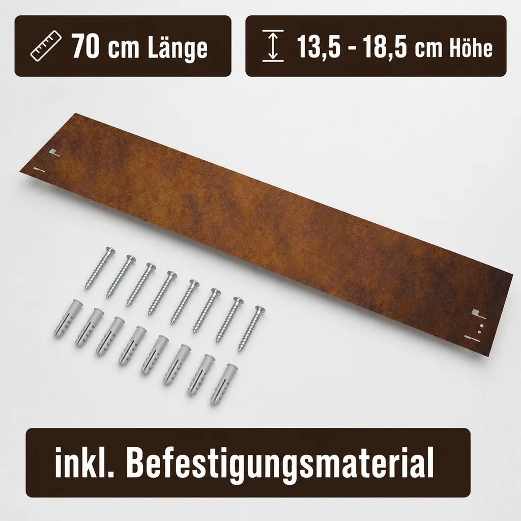 Rasenkante Cortenstahl 70 cm lang, 13,5 - 18,5 cm hoch, Beeteinfassung, Beetumrandung - Metall feuerverzinkt, Breite: 18.5 cm