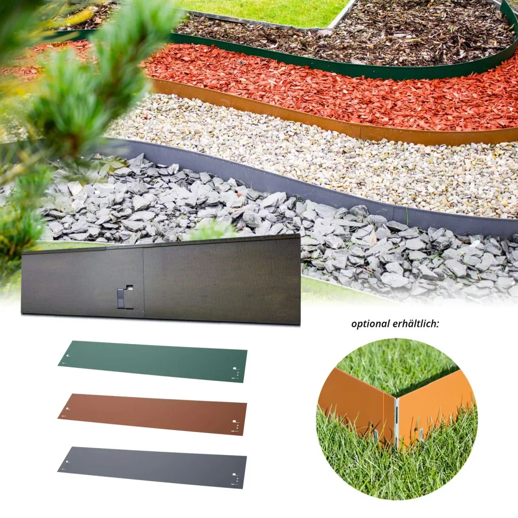 Rasenkante Abschlussstück 18,5cm x 113cm | Rasenkanten | Beeteinfassung | Beetumrandung | Beetbegrenzungen, Color-GS: grau