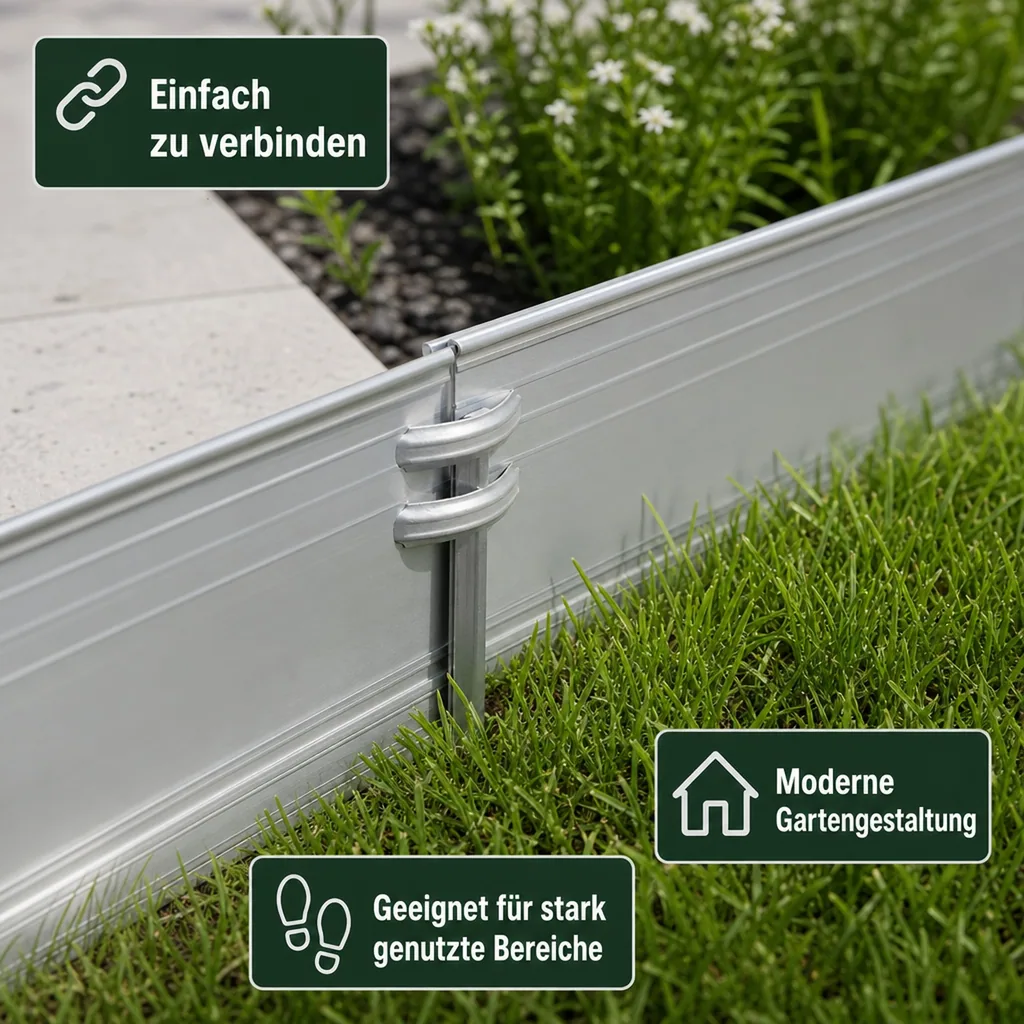 5er Set Ultra Starke Alu Rasenkanten 14cm x 2m (10m lang) | Beeteinfassung | Beetumrandung | Beetbegrenzungen, Color-GS: ohne Farbe