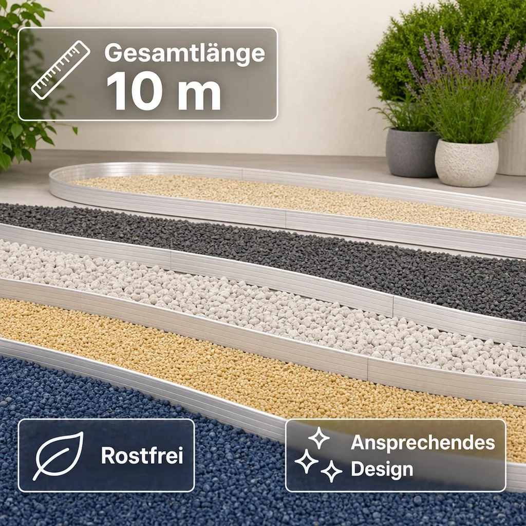 5er Set Ultra Starke Alu Rasenkanten 14cm x 2m (10m lang) | Beeteinfassung | Beetumrandung | Beetbegrenzungen, Color-GS: ohne Farbe