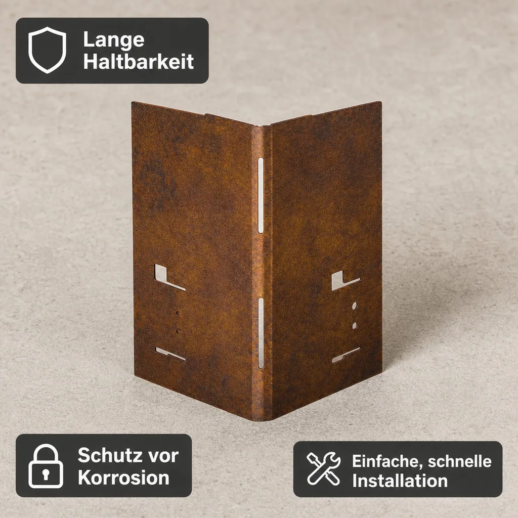 Ecke für Rasenkante Cortenstahl, Beeteinfassung, Beetumrandung, 8 x 8 x 13,5 cm