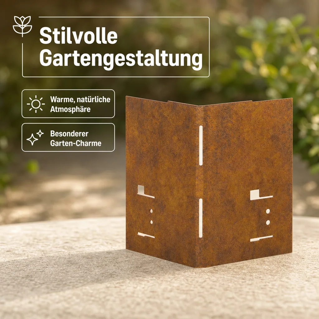Ecke für Rasenkante Cortenstahl, Beeteinfassung, Beetumrandung, 8 x 8 x 13,5 cm